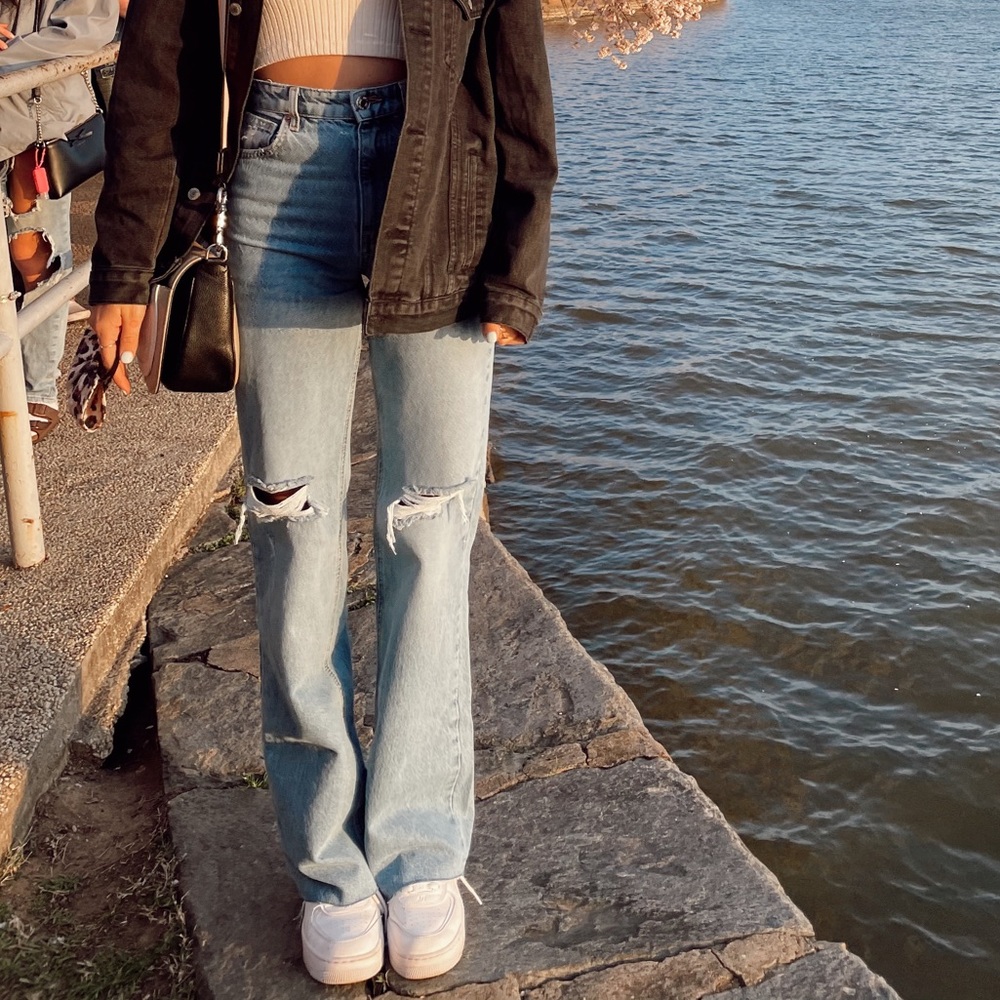 zara wide leg flare high waisted denim